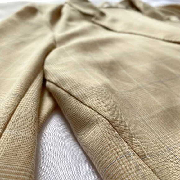 UNIQLO WOMEN'S LIGHT BEIGE WHITE BLUE PLAID SINGLE BREASTED SLOUCHY BLAZER - M - Picture 7 of 10